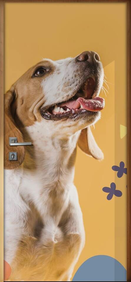 Adesivo Para Porta Pet Shop Cachorro Fundo Bege Com Detalhes