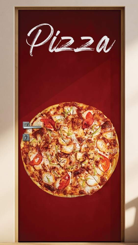 Adesivo Para Porta Pizza Fundo Vermelho