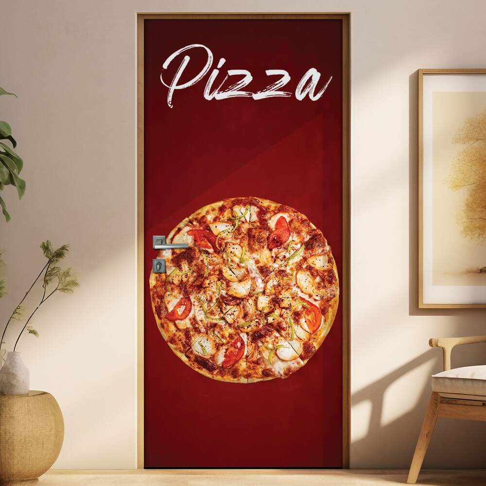 Adesivo Para Porta Pizza Fundo Vermelho