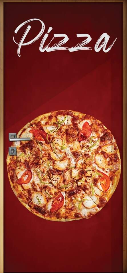 Adesivo Para Porta Pizza Fundo Vermelho