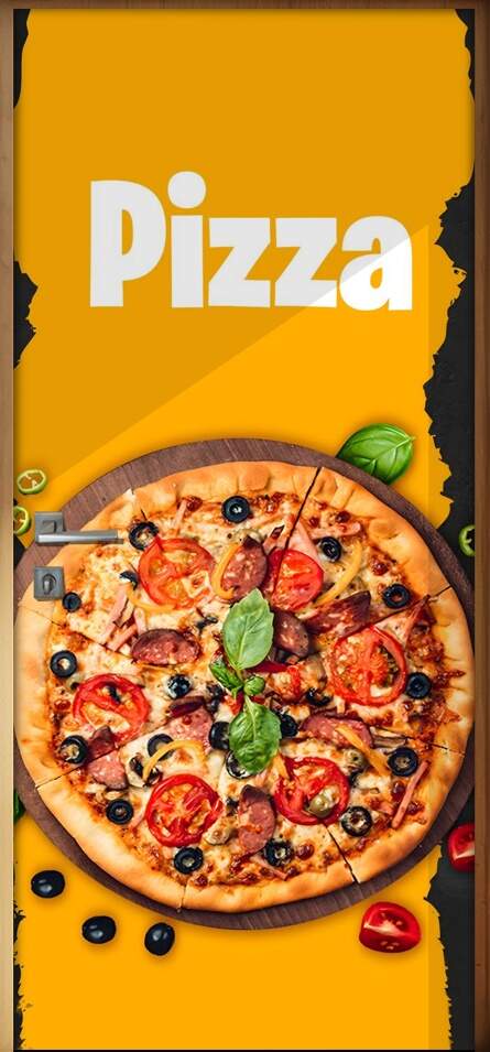 Adesivo Para Porta Pizza Fundo Laranja E Preto