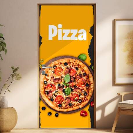 Adesivo Para Porta Pizza Fundo Laranja E Preto