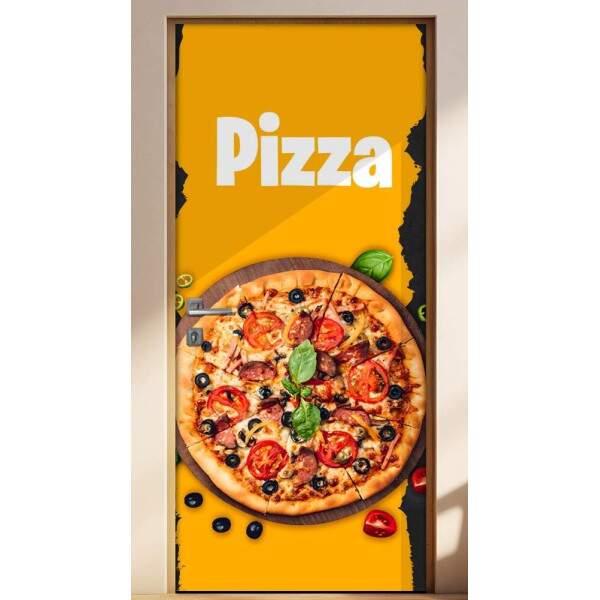 Adesivo Para Porta Pizza Fundo Laranja E Preto