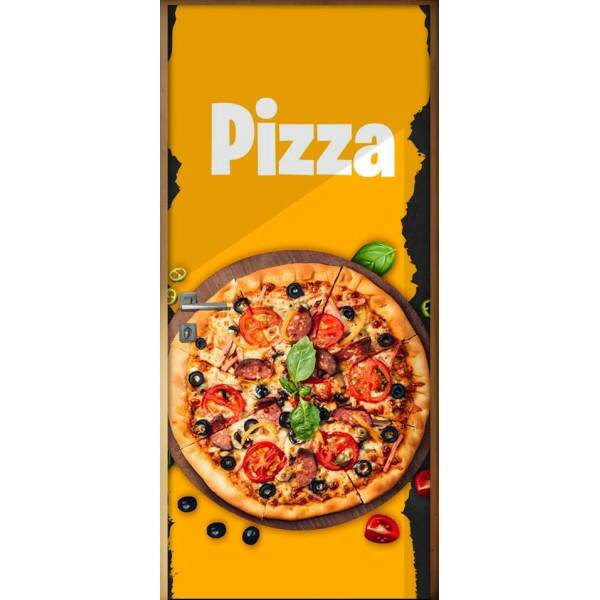 Adesivo Para Porta Pizza Fundo Laranja E Preto