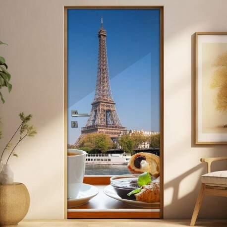 Adesivo Para Porta Caf Da Manh Em Frente A Torre Eiffel