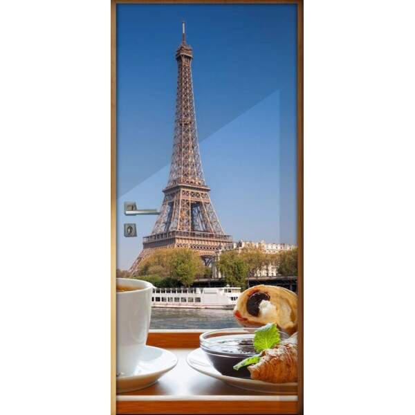 Adesivo Para Porta Caf Da Manh Em Frente A Torre Eiffel