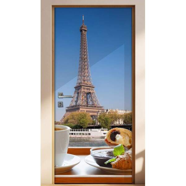 Adesivo Para Porta Caf Da Manh Em Frente A Torre Eiffel