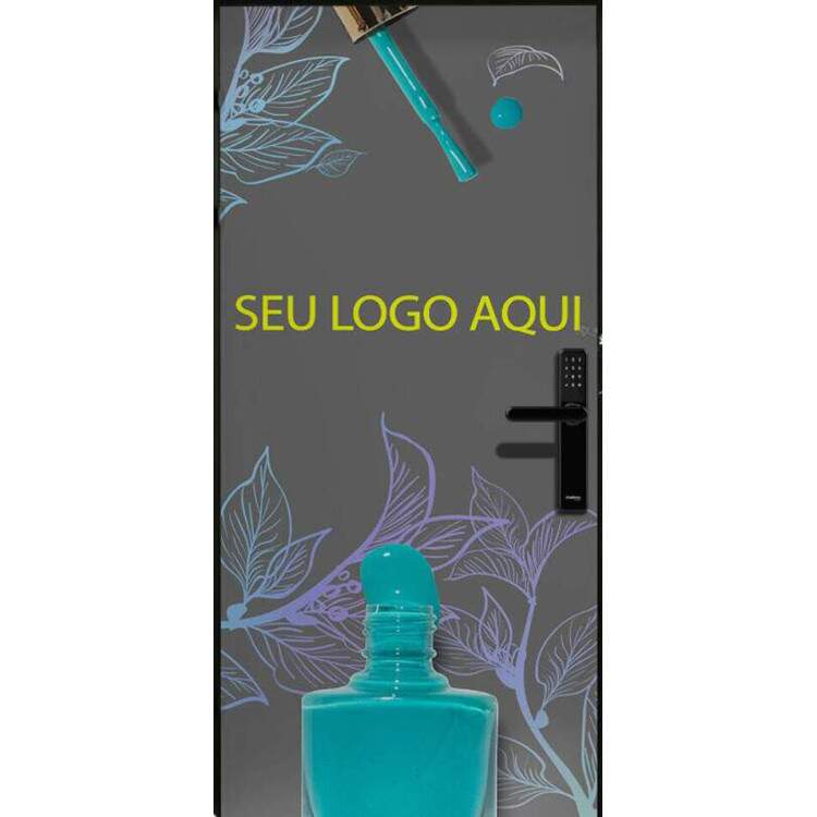 Adesivo Para Porta Manicure Com Flores Minimalistas Com Sua Logo Personalizada