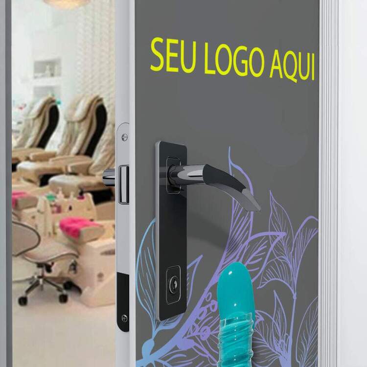 Adesivo Para Porta Manicure Com Flores Minimalistas Com Sua Logo Personalizada