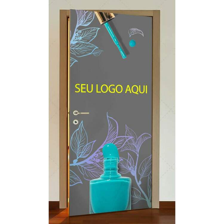 Adesivo Para Porta Manicure Com Flores Minimalistas Com Sua Logo Personalizada