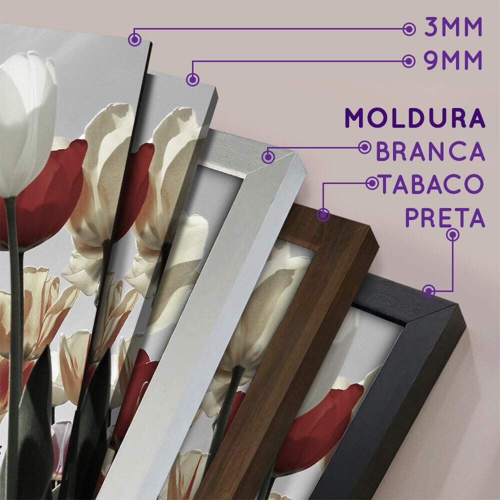 Kit 5 Quadros Decorativos Mosaico Tulipas Vermelhas e Brancas