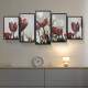 Kit 5 Quadros Decorativos Mosaico Tulipas Vermelhas e Brancas