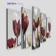 Kit 5 Quadros Decorativos Mosaico Tulipas Vermelhas e Brancas