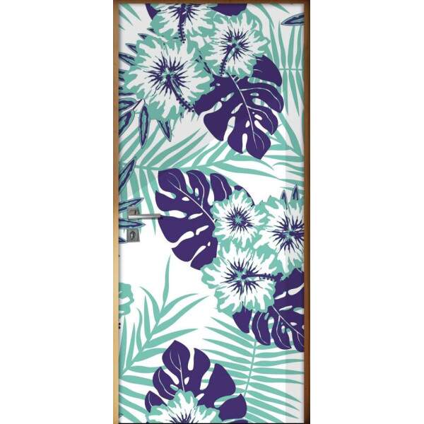 Adesivo Para Porta Folhas Tropicais Azuis