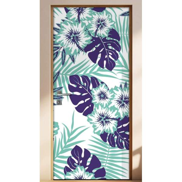 Adesivo Para Porta Folhas Tropicais Azuis