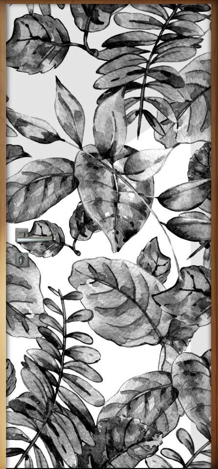 Adesivo Para Porta Folhas Tropicais Preto E Branco