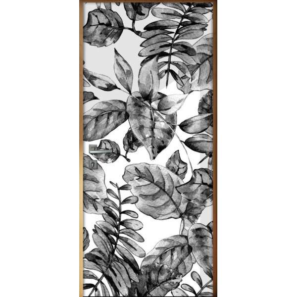 Adesivo Para Porta Folhas Tropicais Preto E Branco