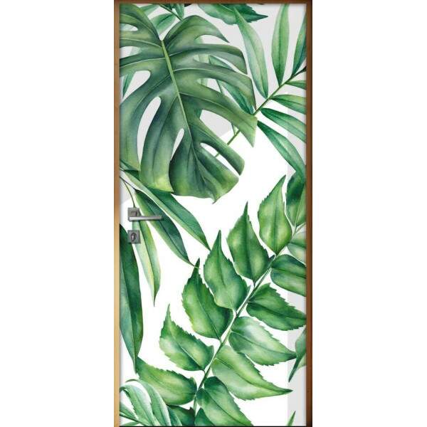 Adesivo Para Porta Folhas Tropicais Verdes
