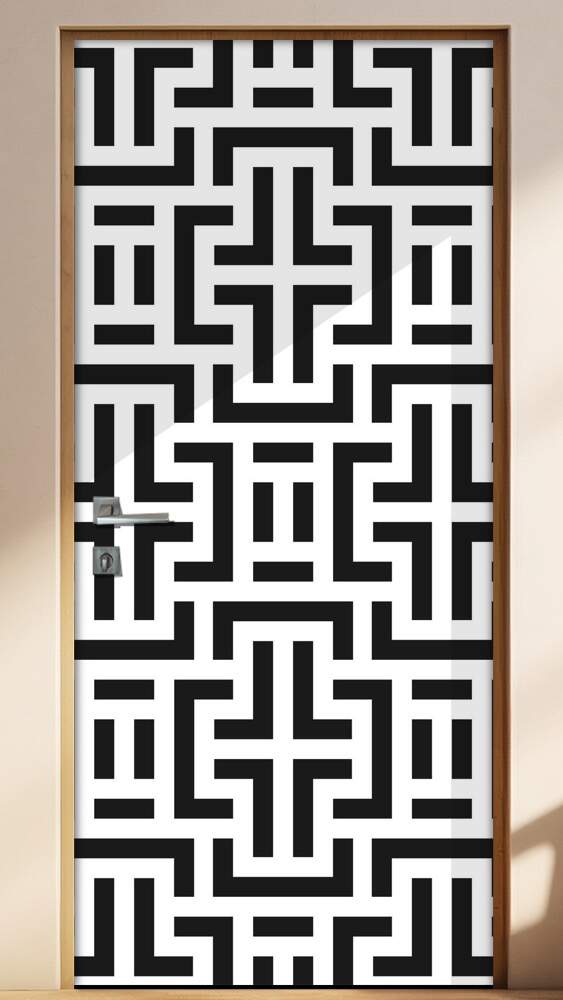 Adesivo Para Porta Geometrica Preto E Branco