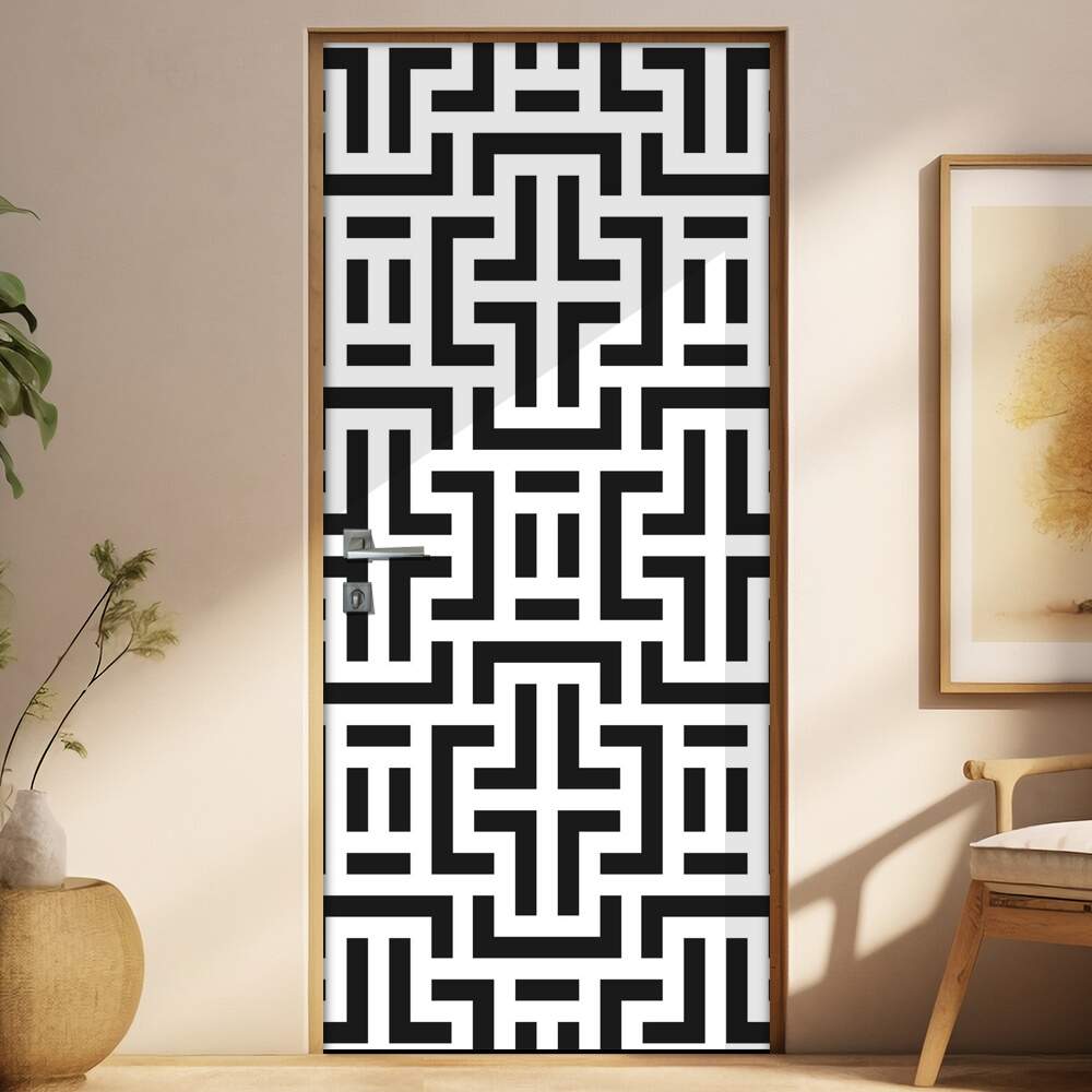 Adesivo Para Porta Geometrica Preto E Branco