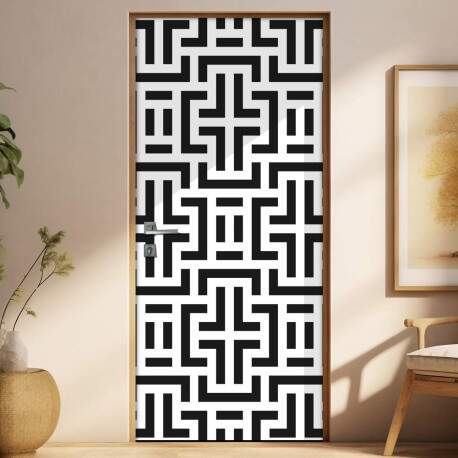 Adesivo Para Porta Geometrica Preto E Branco
