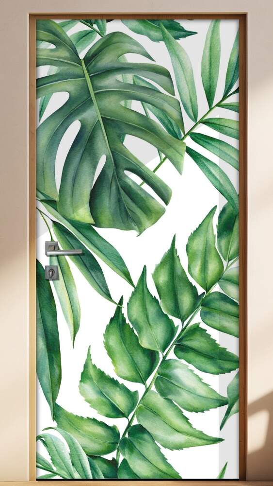 Adesivo Para Porta Jateado Impresso Folhas Tropical Mod 02