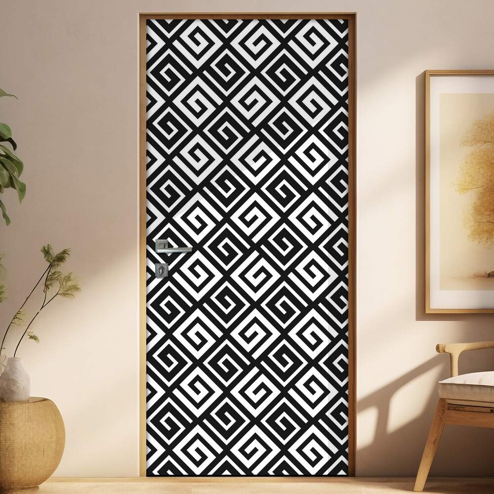 Adesivo Para Porta Jateado Impresso Geomtrico Preto E Branco