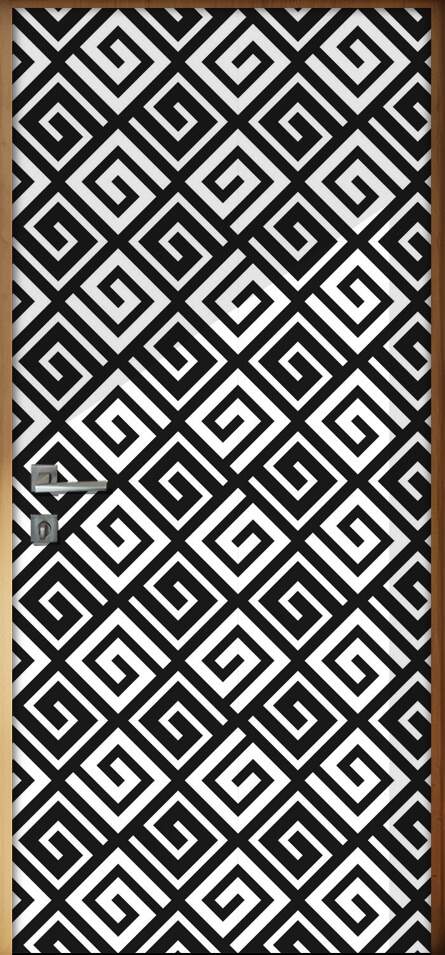 Adesivo Para Porta Jateado Impresso Geom�trico Preto E Branco