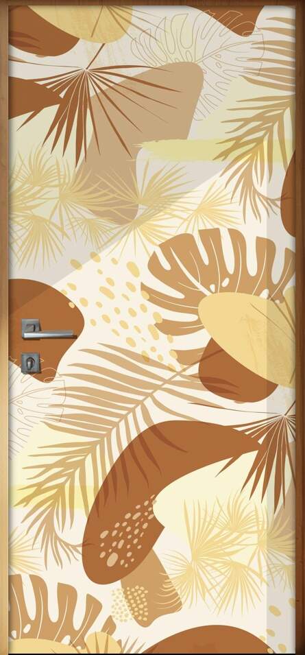 Adesivo Para Porta Jateado Impresso Floral Contempor�neo Bege