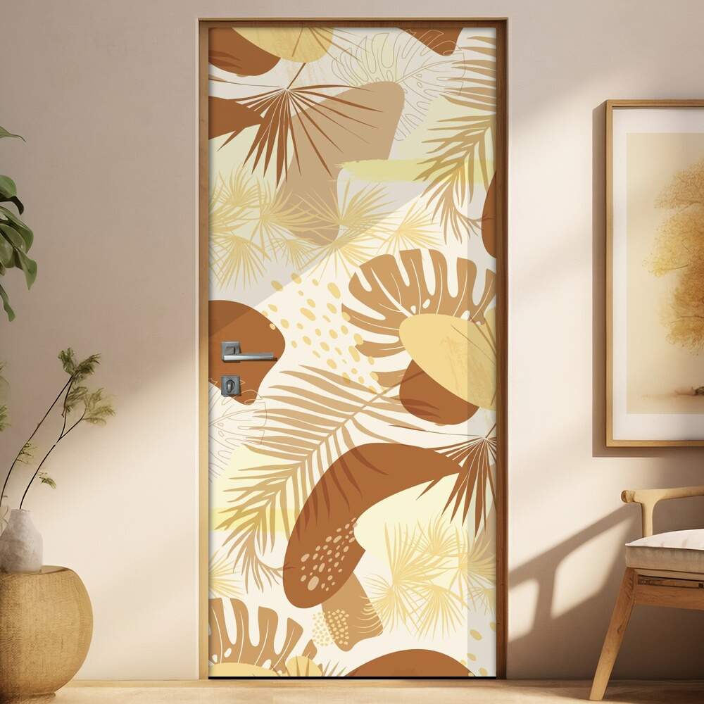 Adesivo Para Porta Jateado Impresso Floral Contemporneo Bege