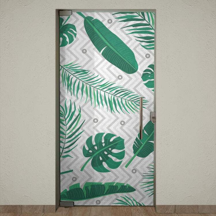 Adesivo Para Porta Jateado Impresso Floral Verde