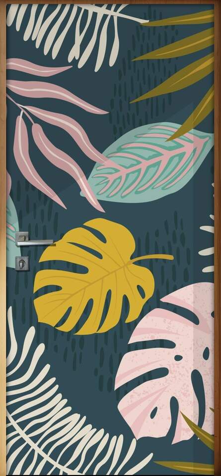 Adesivo Para Porta Jateado Impresso Floral Azul