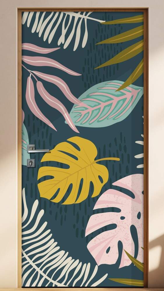 Adesivo Para Porta Jateado Impresso Floral Azul