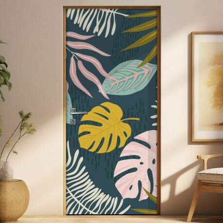 Adesivo Para Porta Jateado Impresso Floral Azul