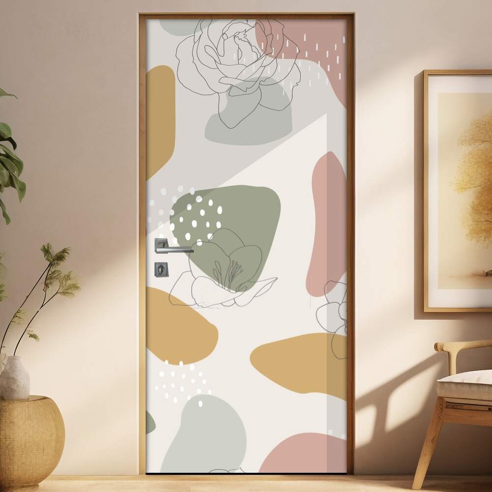 Adesivo Para Porta Jateado Impresso Contemporneo Rosa E Verde