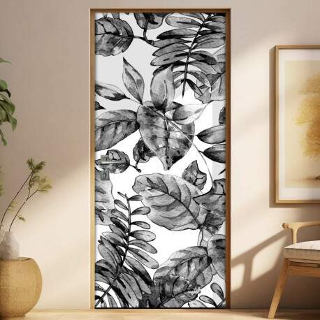 Adesivo Para Porta Jateado Impresso Floral Preto E Branco
