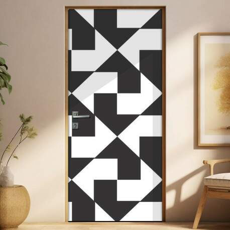 Adesivo Para Porta Jateado Impresso Geomtrico Preto E Branco