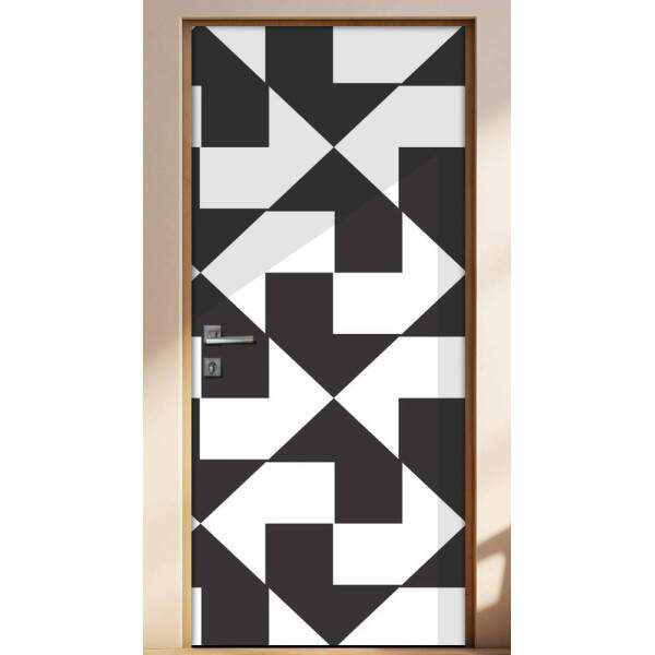 Adesivo Para Porta Jateado Impresso Geomtrico Preto E Branco