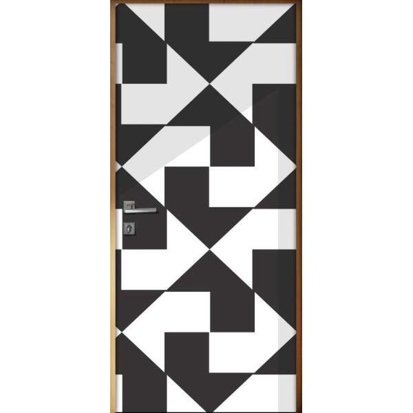 Adesivo Para Porta Jateado Impresso Geomtrico Preto E Branco
