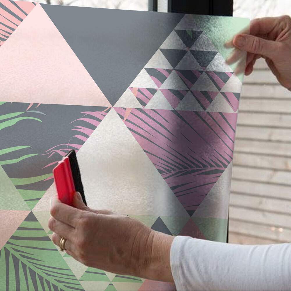 Adesivo Para Porta Jateado Impresso Tri�ngulos Coloridos