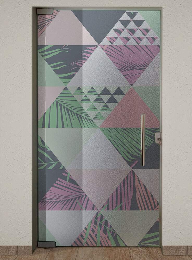 Adesivo Para Porta Jateado Impresso Tri�ngulos Coloridos