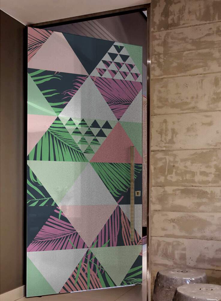 Adesivo Para Porta Jateado Impresso Tri�ngulos Coloridos