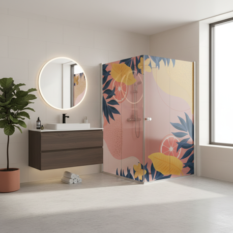 Adesivo para Box de Banheiro Floral Rosa e Amarelo MP