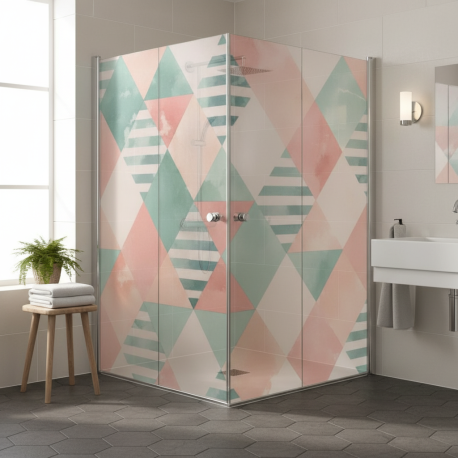 Adesivo para Box de Banheiro Geomtrico Rosa e Verde MP