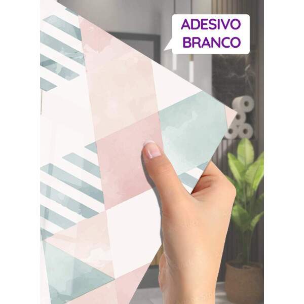 Adesivo para Box de Banheiro Geomtrico Rosa e Verde MP