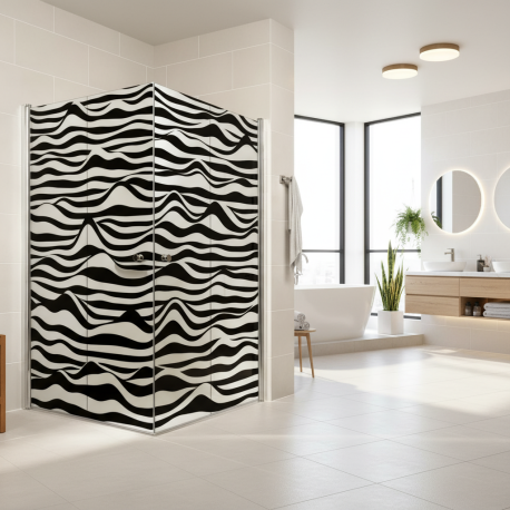 Adesivo para Box de Banheiro Ondas Preto e Branco MP