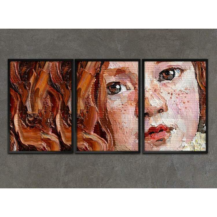 Kit 3 Quadros Decorativos Pintura Menina Ruiva