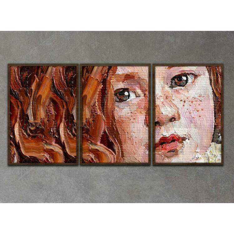 Kit 3 Quadros Decorativos Pintura Menina Ruiva