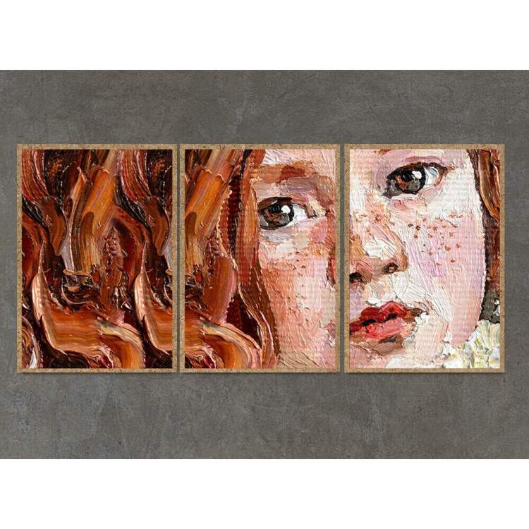 Kit 3 Quadros Decorativos Pintura Menina Ruiva