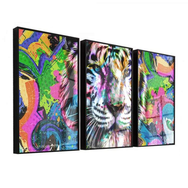 Kit 3 Quadros Decorativos Pintura Tigre Colorido